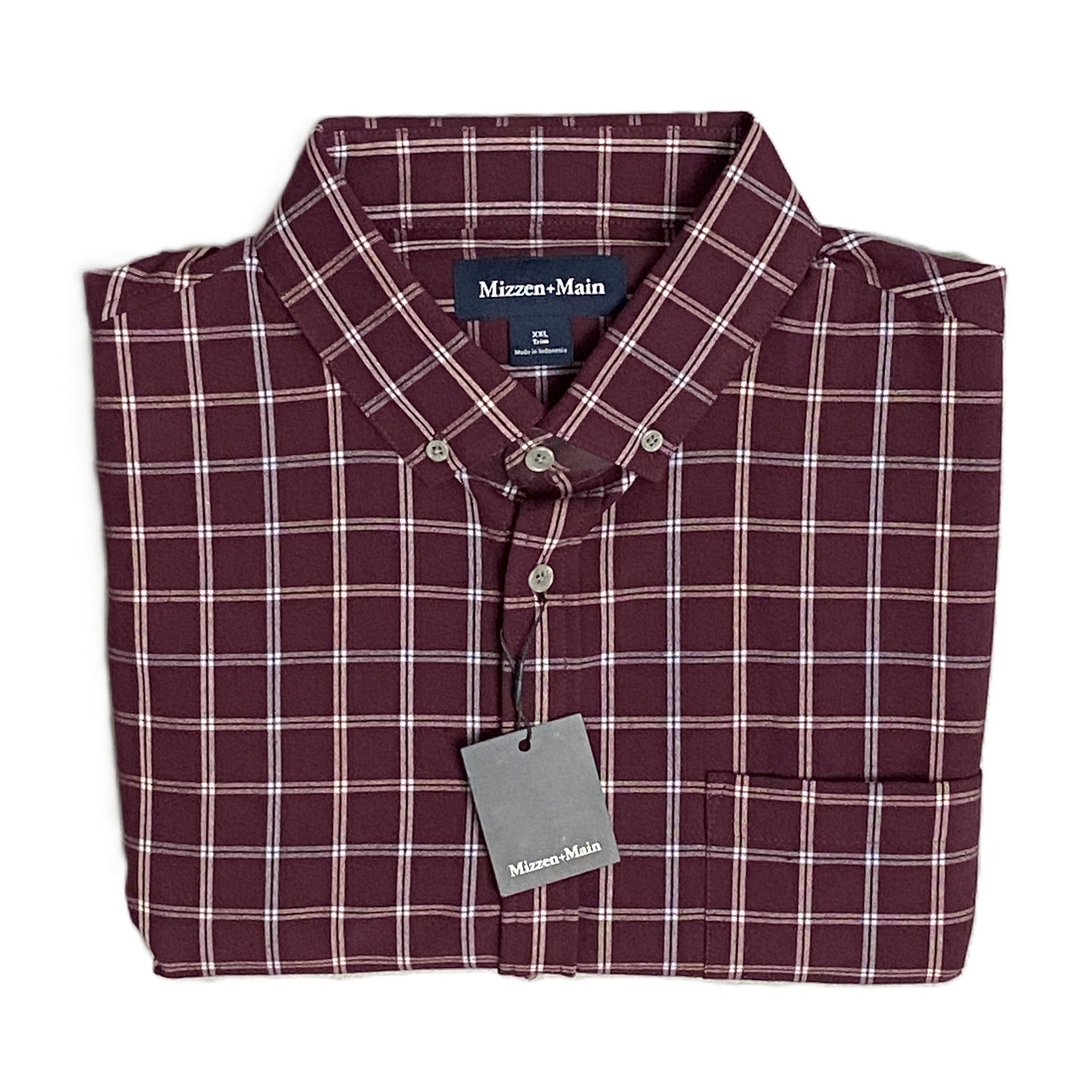 Mizzen+Main Men's XXL Trim Fit City Flannel Twill Shirt Wine Richard Plaid
