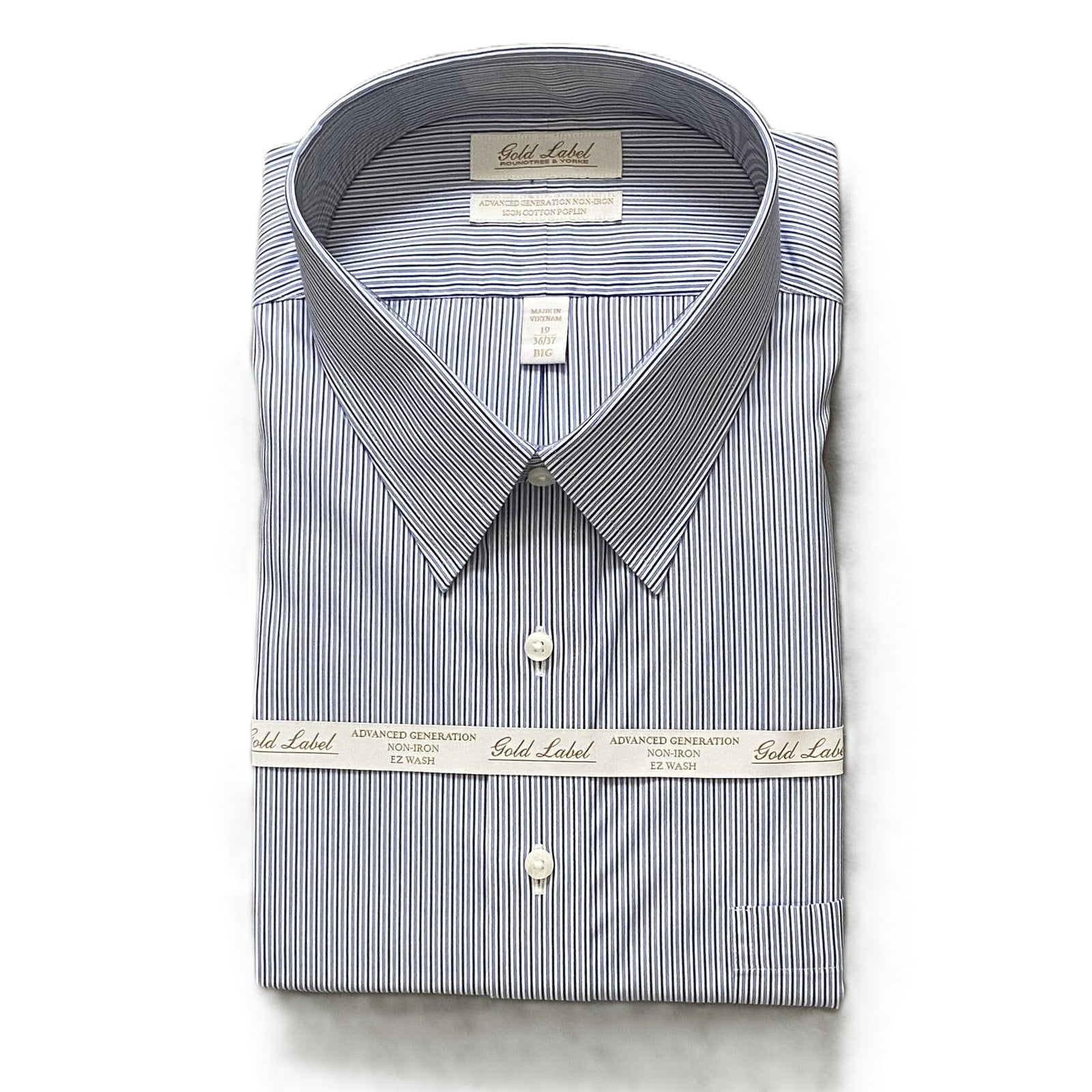 Roundtree & Yorke Shirt Big & Tall Men's 19 36/37 Blue Pinstripe Dress Shirt