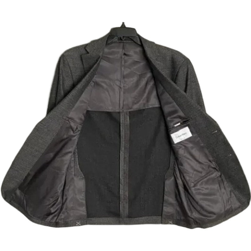 Calvin Klein Men's 44 Reg Sport Coat Slim-Fit Wool Black/White Herringbone