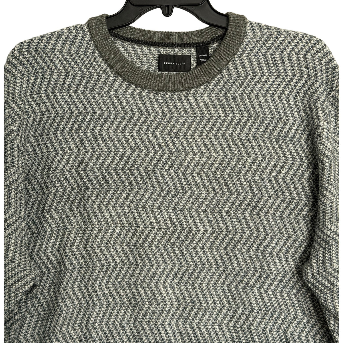 Perry Ellis Men's XLT Big & Tall Yarn Herringbone Crew Neck Sweater Gray