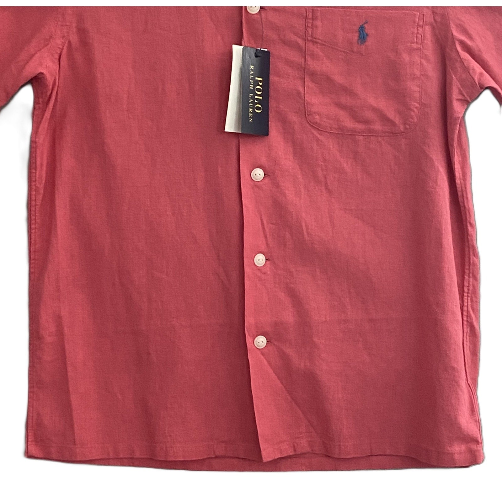 Polo Ralph Lauren Shirt Men's Small Classic Fit Short Slv Linen Blend Red