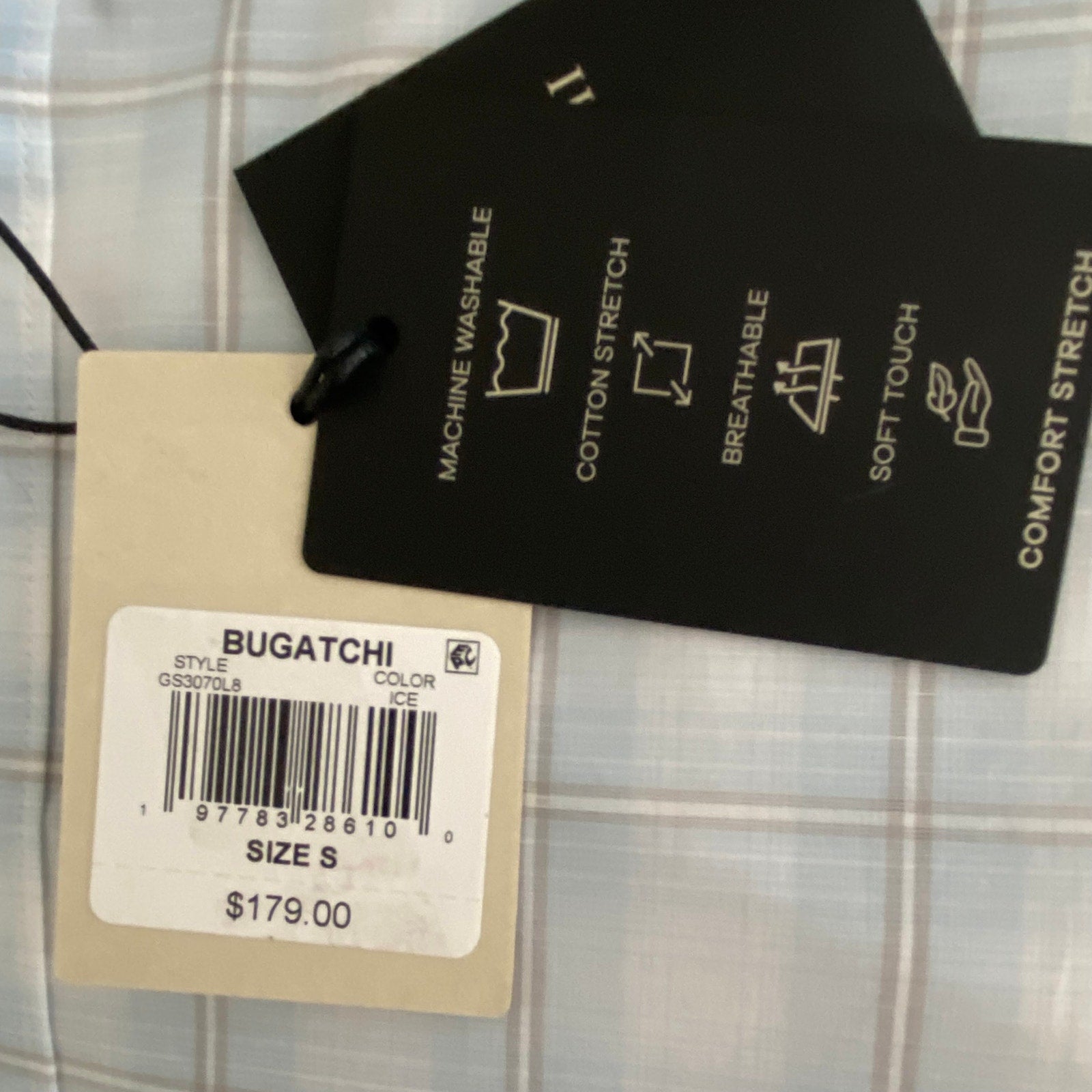 Bugatchi Dress Shirt Men's Small Long Sleeve Button-Up Blue Gray Window Pane