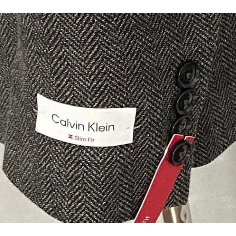 Calvin Klein Sport Coat Slim-Fit Wool Black/White Herringbone Men's 40 Long