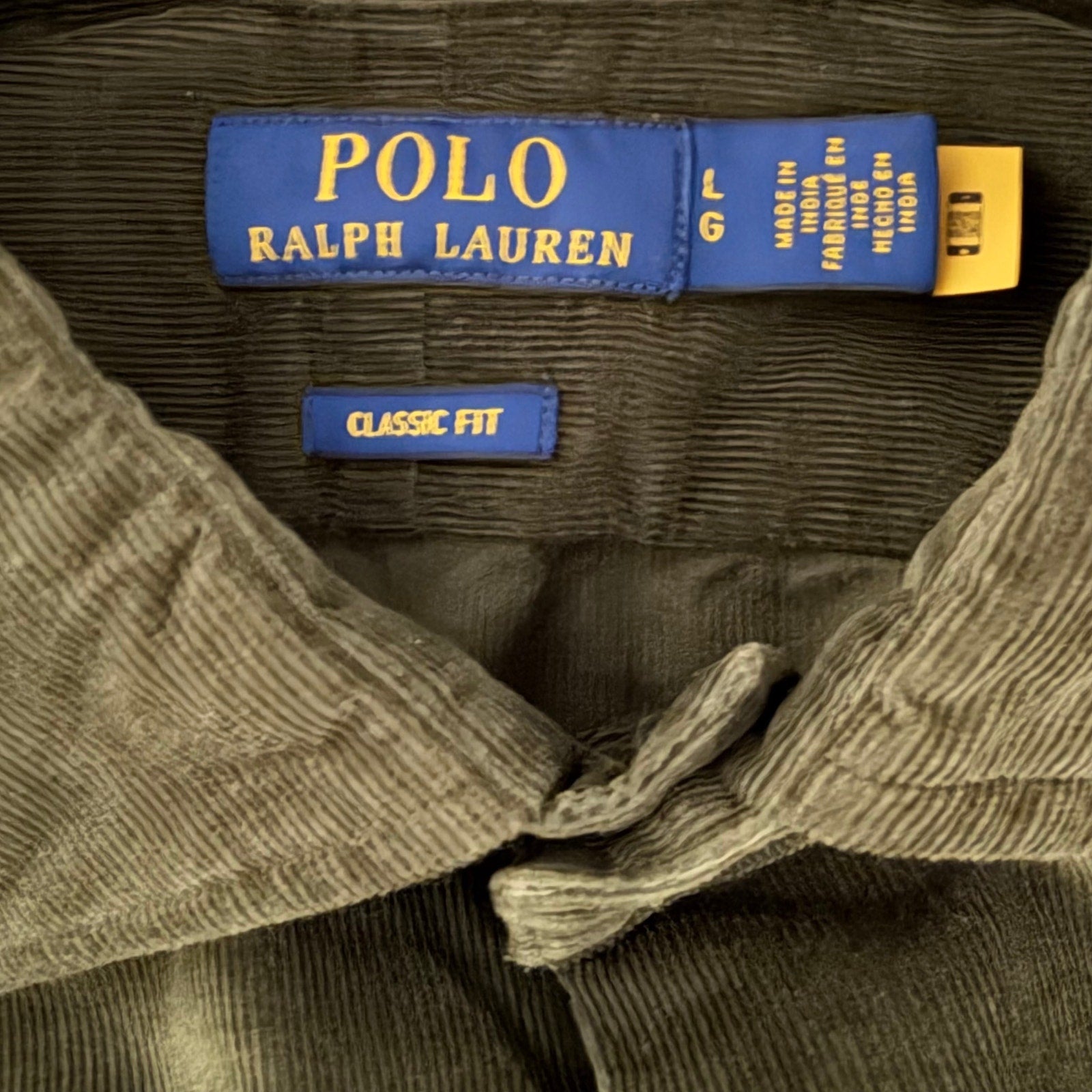 Polo Ralph Lauren Shirt Men's Large Corduroy Classic Fit Long Sleeve Olive
