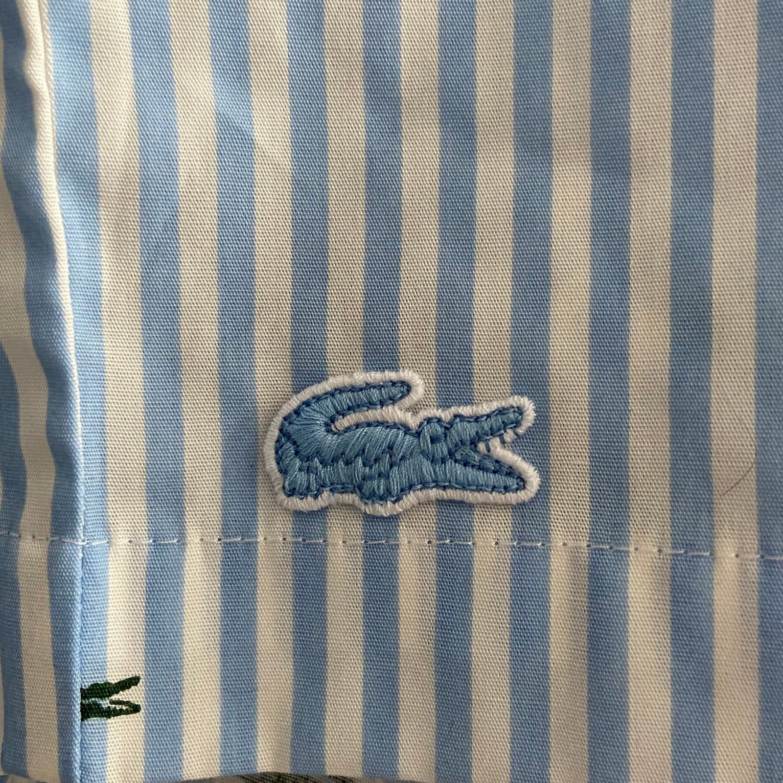 Lacoste Sleepwear Men's Large Poplin Pajama Shirt Cotton Blue Pinstripe