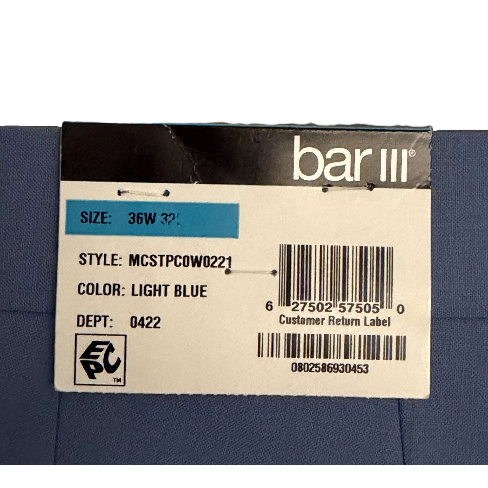 Bar III Dress Pants Men's 36"x32" Slim Fit Wool Blend Stretch Light Blue