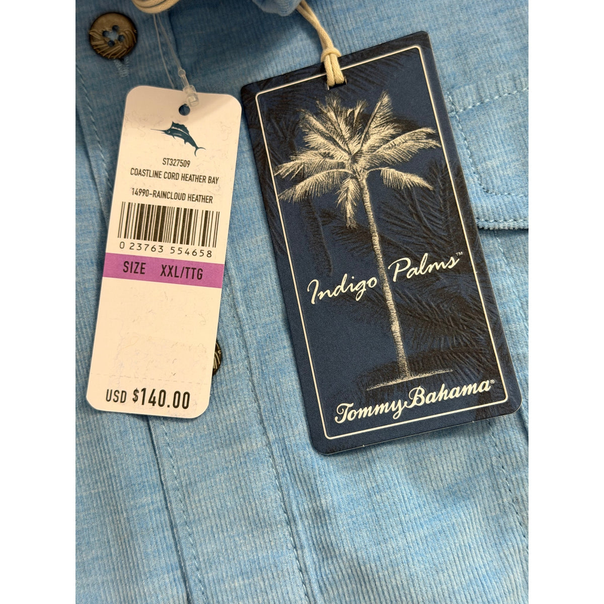 Tommy Bahama Casual Shirt Men's XXL Coastline Cord Heather Bay Raincloud