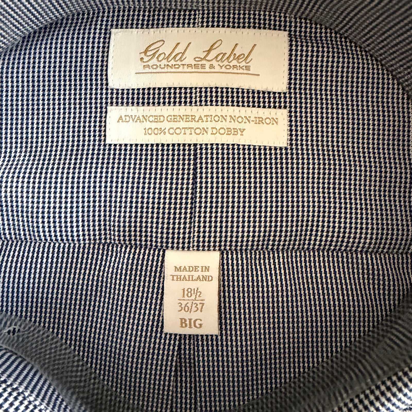 Roundtree & Yorke Shirt Big & Tall Men's 18.5 36/37 Dress Shirt Navy Blue