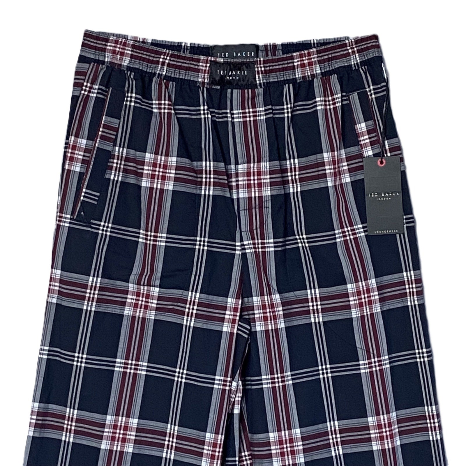 Ted Baker Sleep Pant Men's Small Woven Cotton Drawstring Pockets Black Plaid