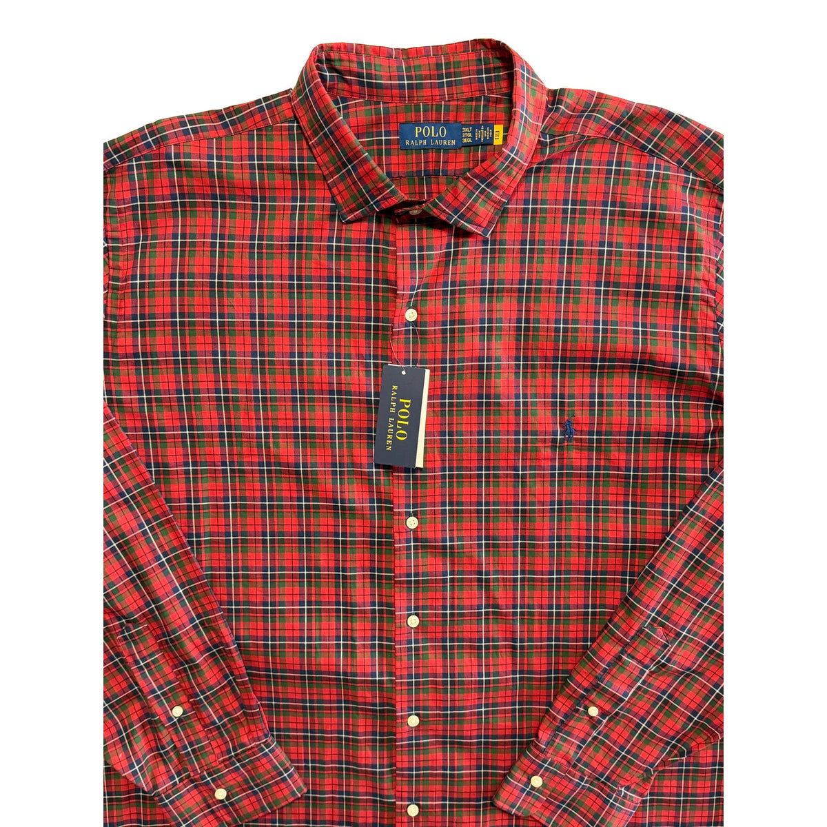 Polo Ralph Lauren Shirt Men's 3XLT Big & Tall Long Sleeve Red Navy Check