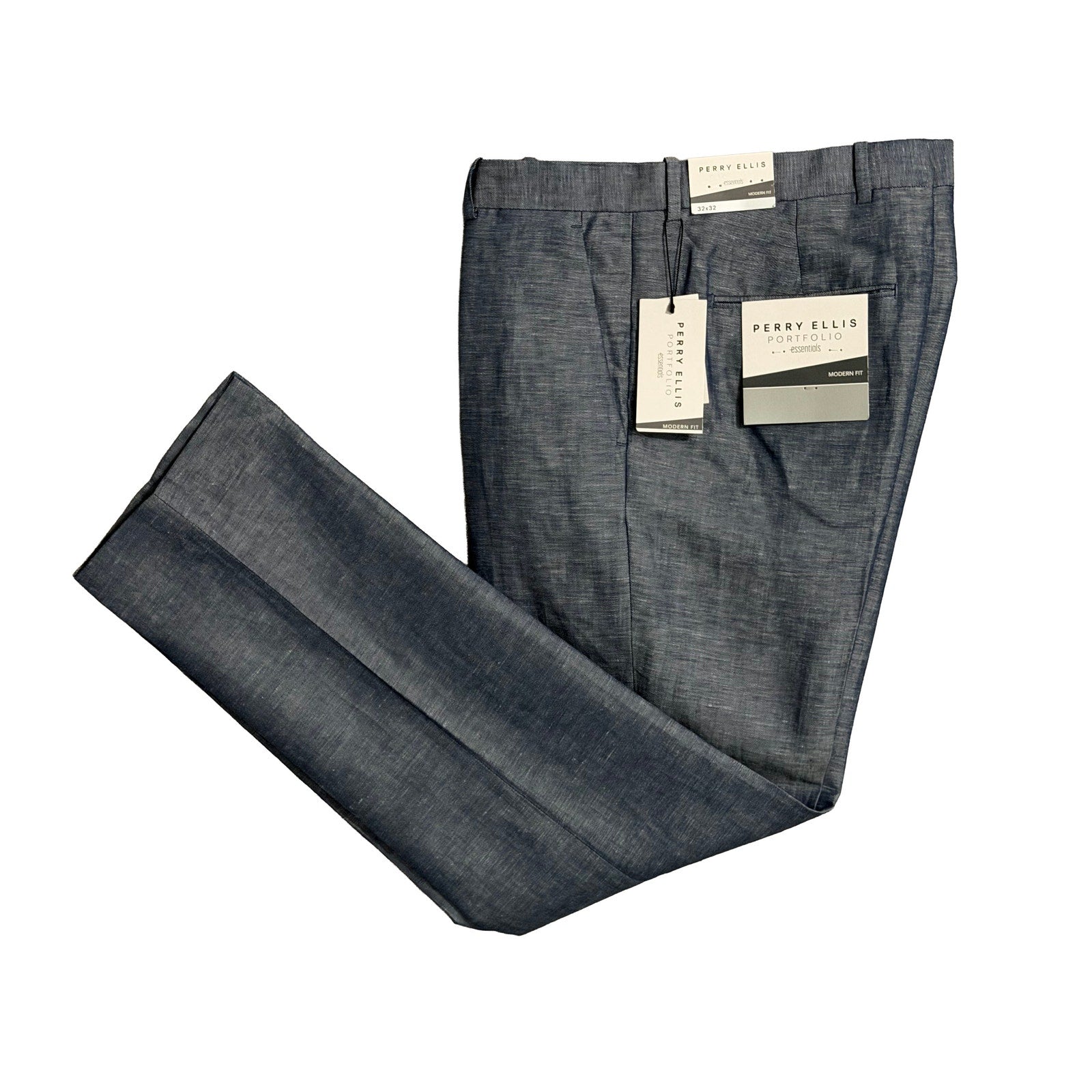 Perry Ellis Portfolio Pants Men's 32"x32" Modern Fit Linen Blend Blueprint