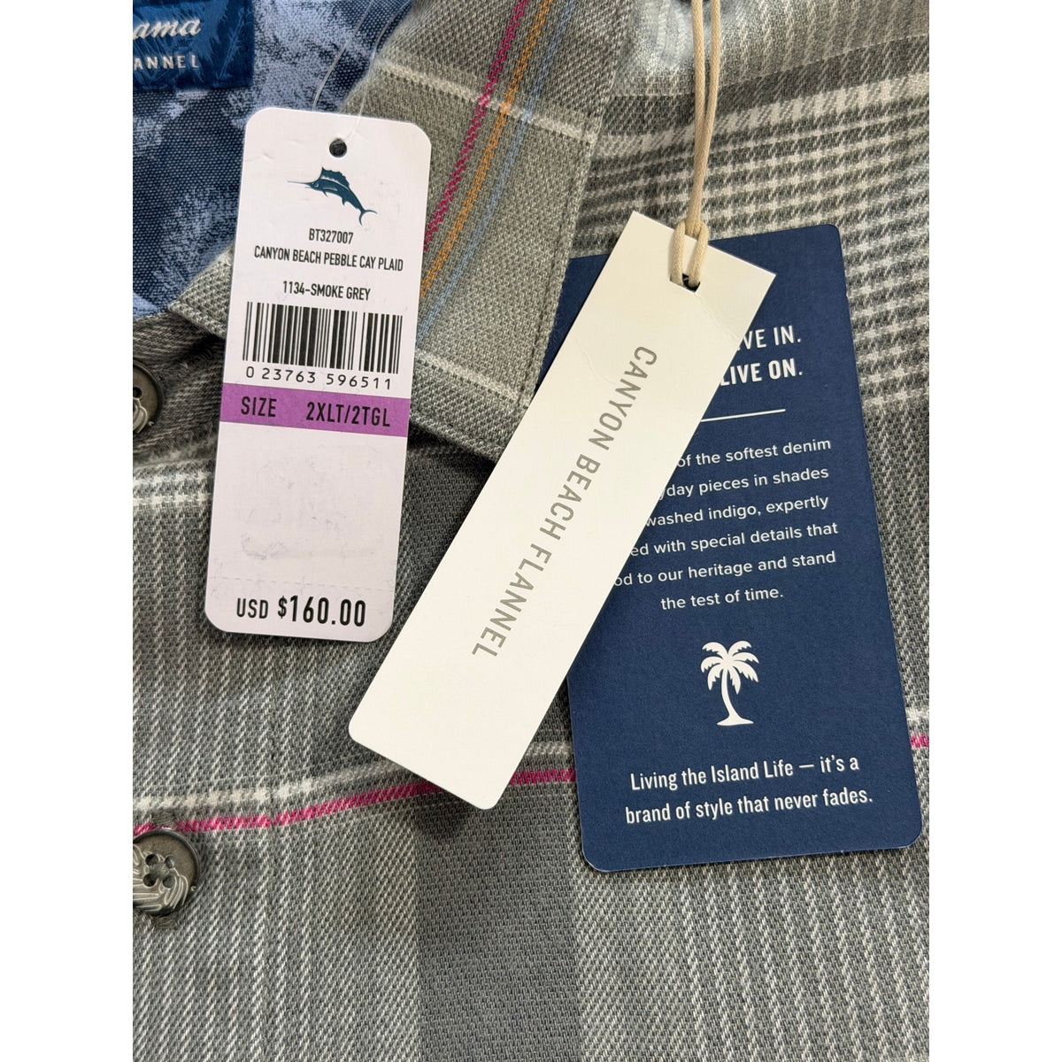 Tommy Bahama Shirt Men's 2XLT Big & Tall Canyon Beach Flannel Grey Plaid