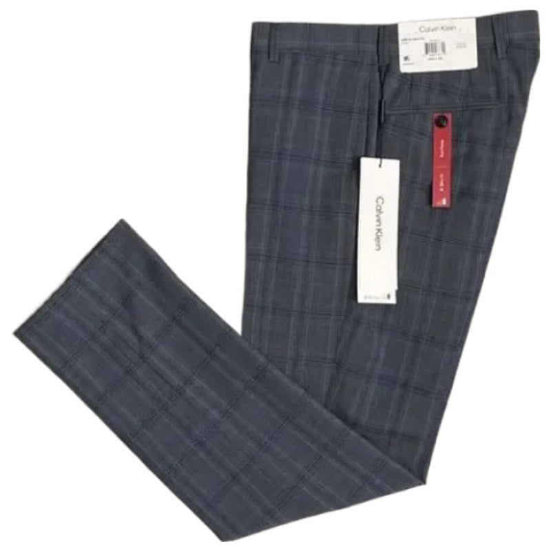 Calvin Klein Suit Pant Men's 30"x30" Slim Fit Stretch Grey & Blue Plaid