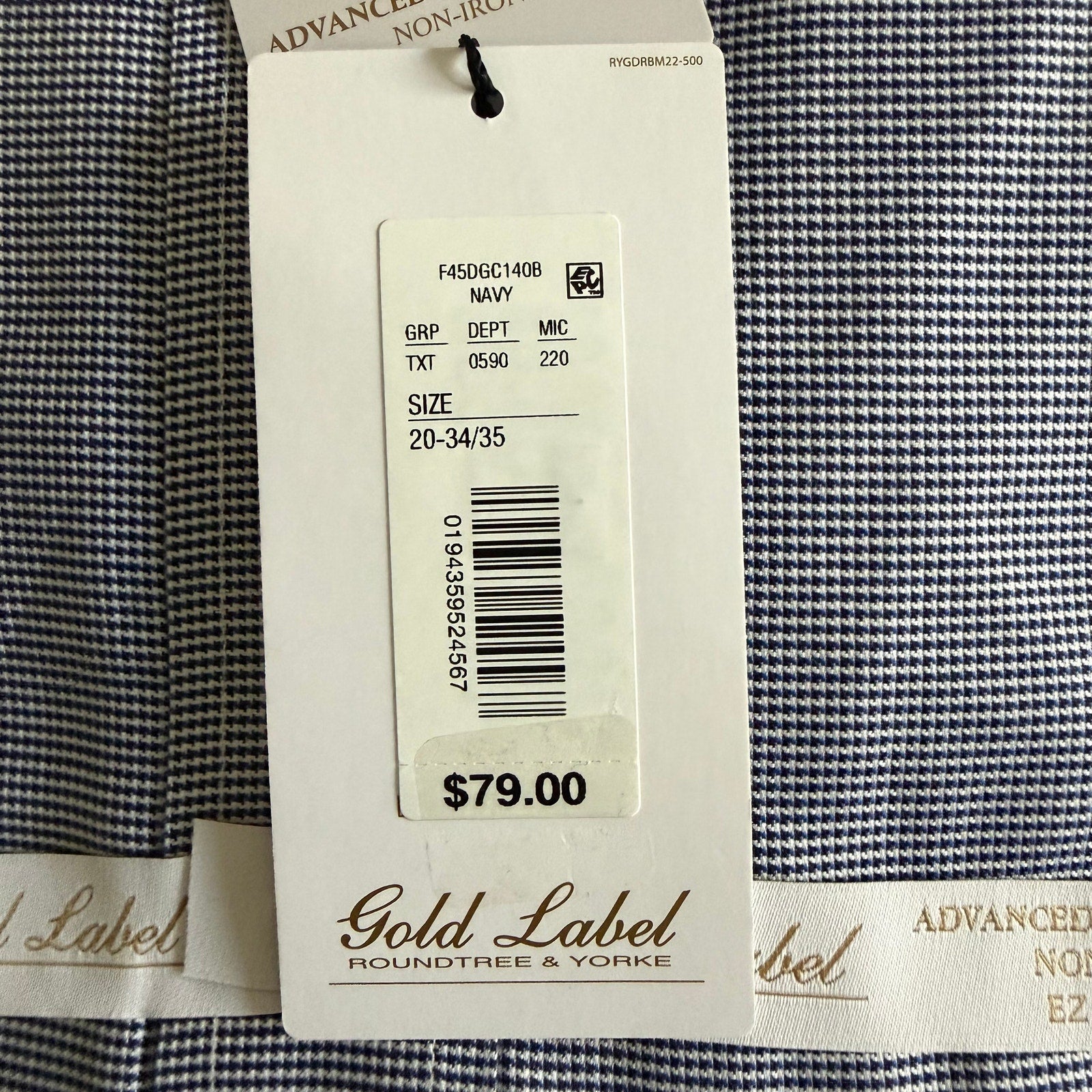 Roundtree & Yorke Shirt Big & Tall Men's 20 34/35 Dress Shirt Navy Blue