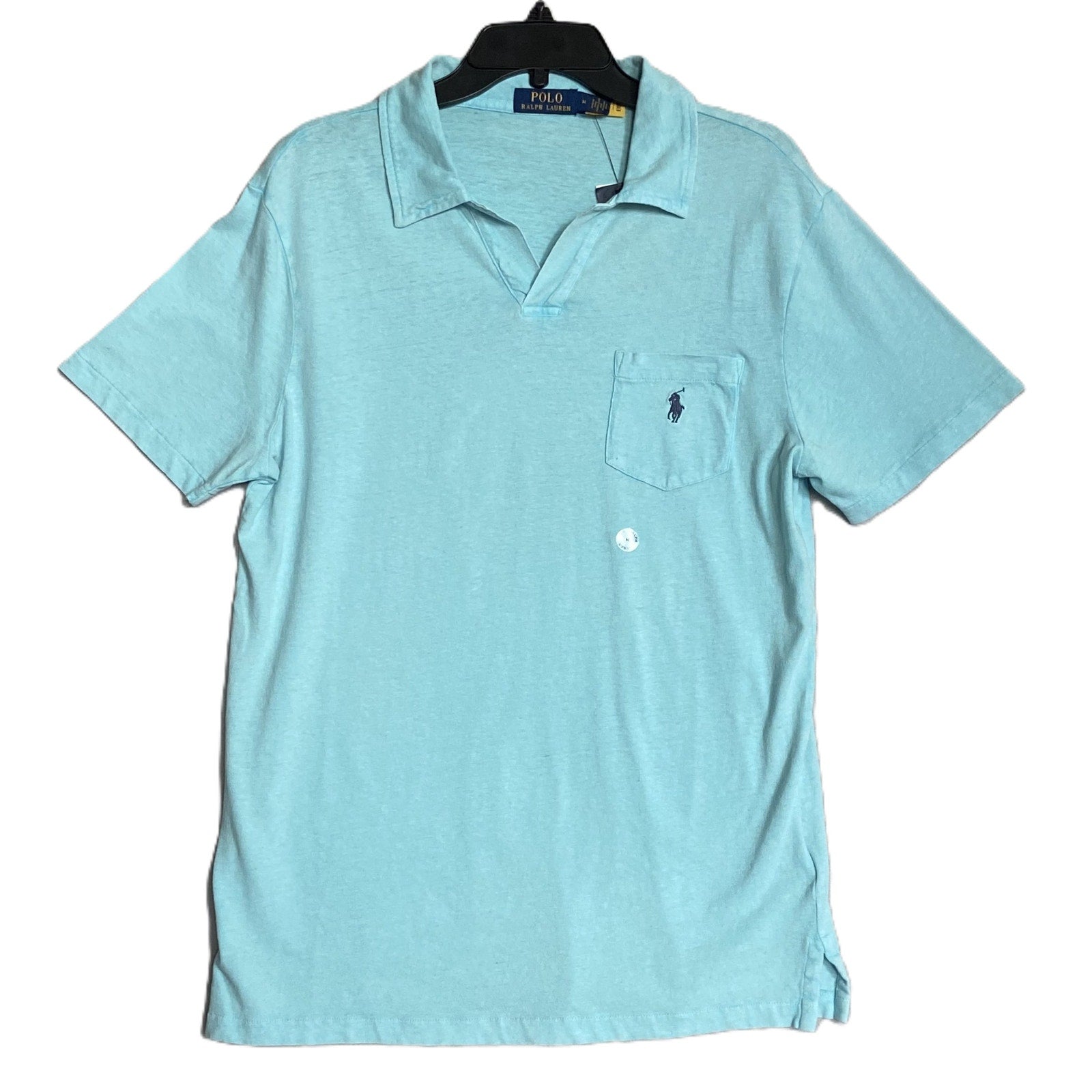 Polo Ralph Lauren Shirt Men's Medium Buttonless Polo Cotton Linen Blue