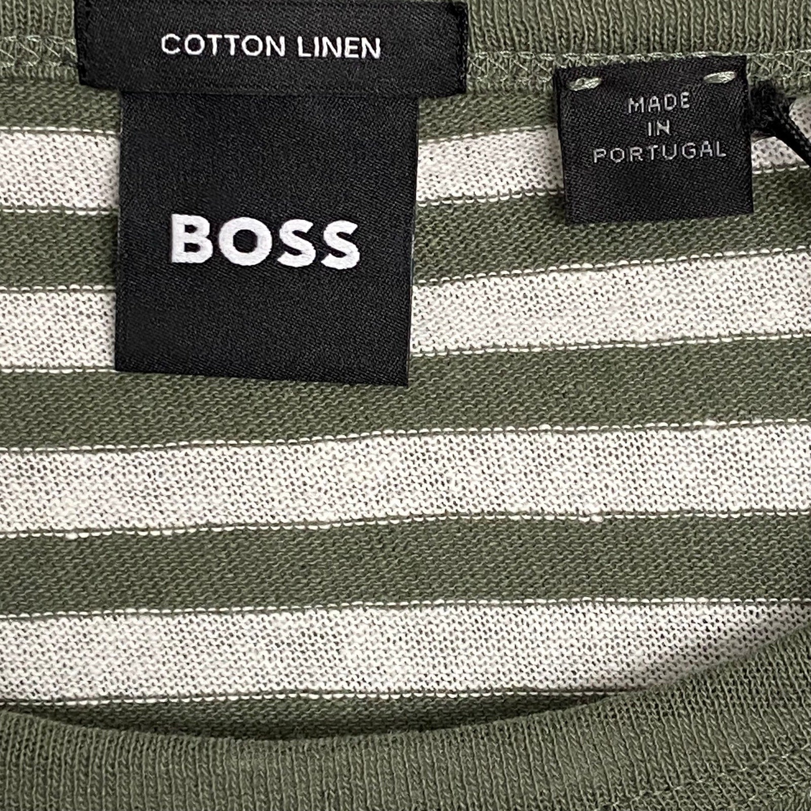 Boss Short Sleeve T-Shirt Men's 3XT Big & Tall Cotton Linen Green Stripe