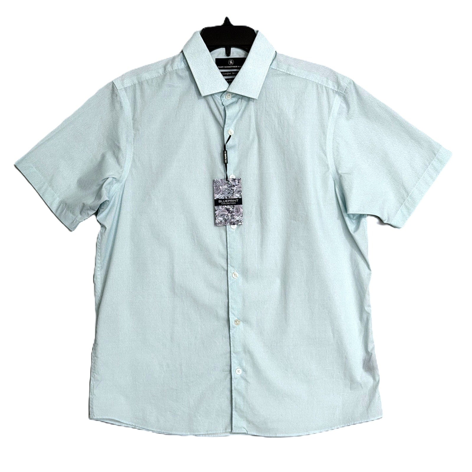 Hart Schaffner Marx Shirt Men's XXL Short Sleeve Comfort Stretch Cotton Blue
