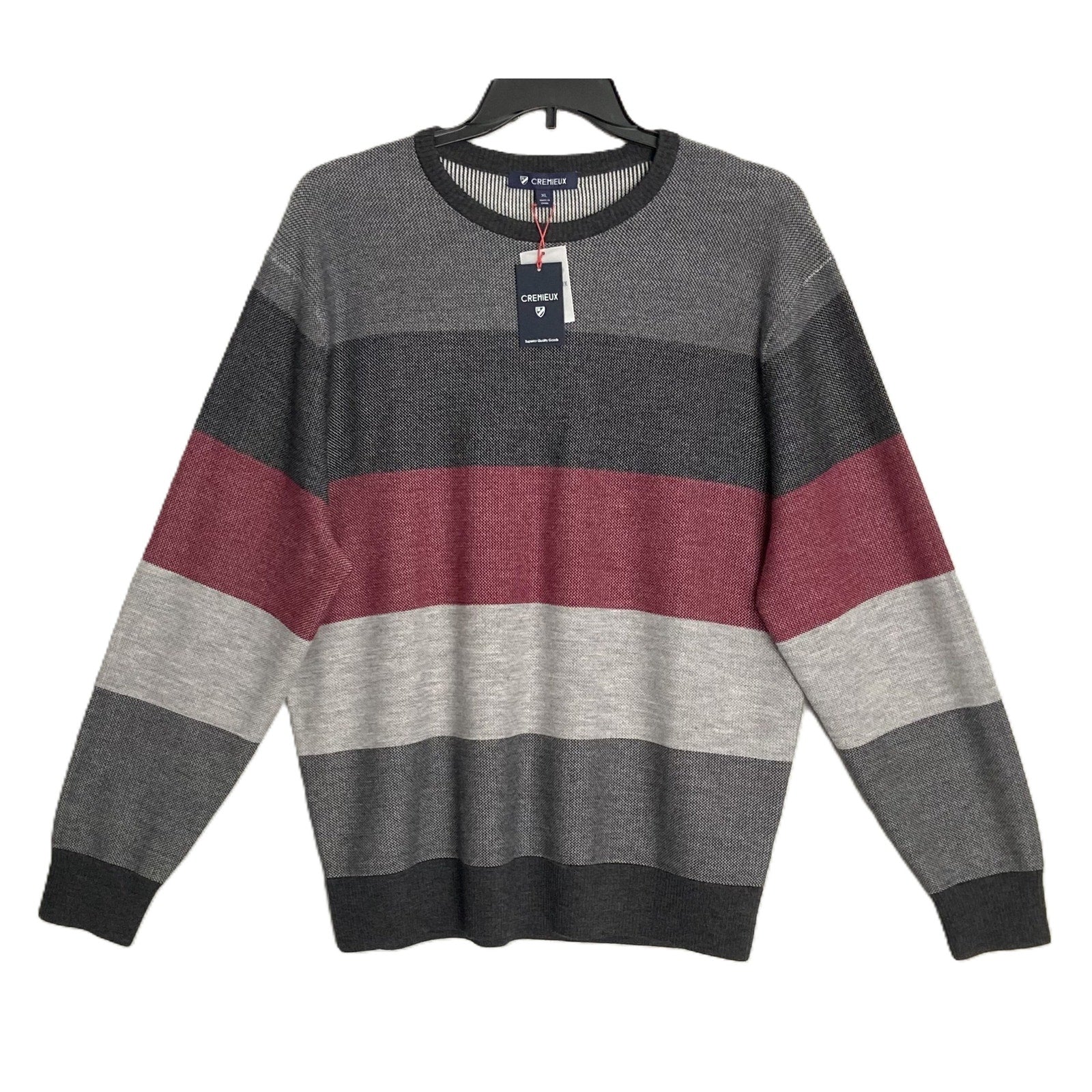 Daniel Cremieux Pullover Sweater Men's XL Fine Merino Wool Gray Burgundy