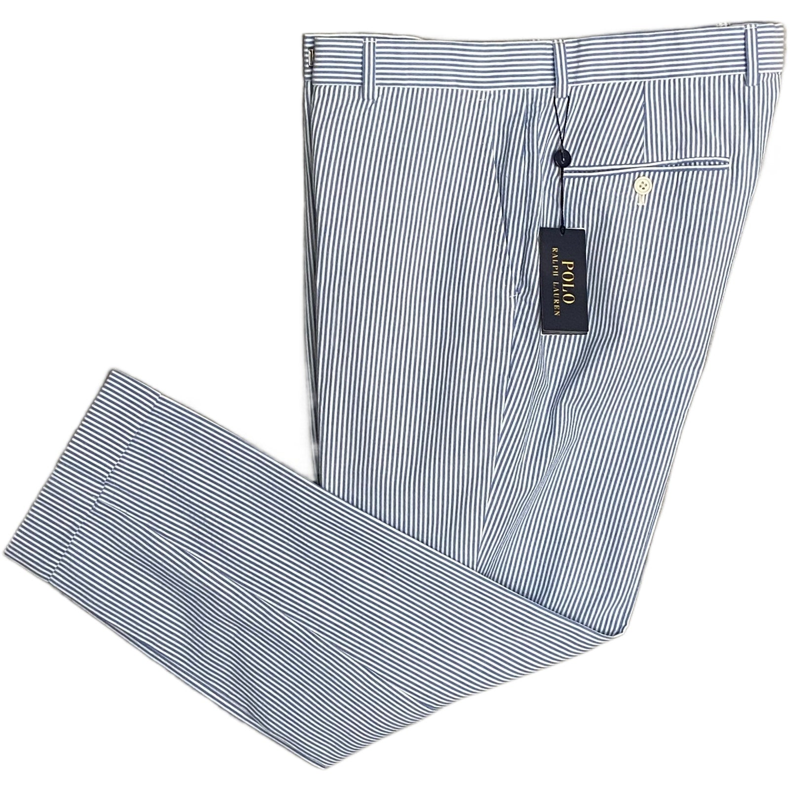 Polo Ralph Lauren Pants Men's 38x30 Seersucker Dress Pants Blue & White