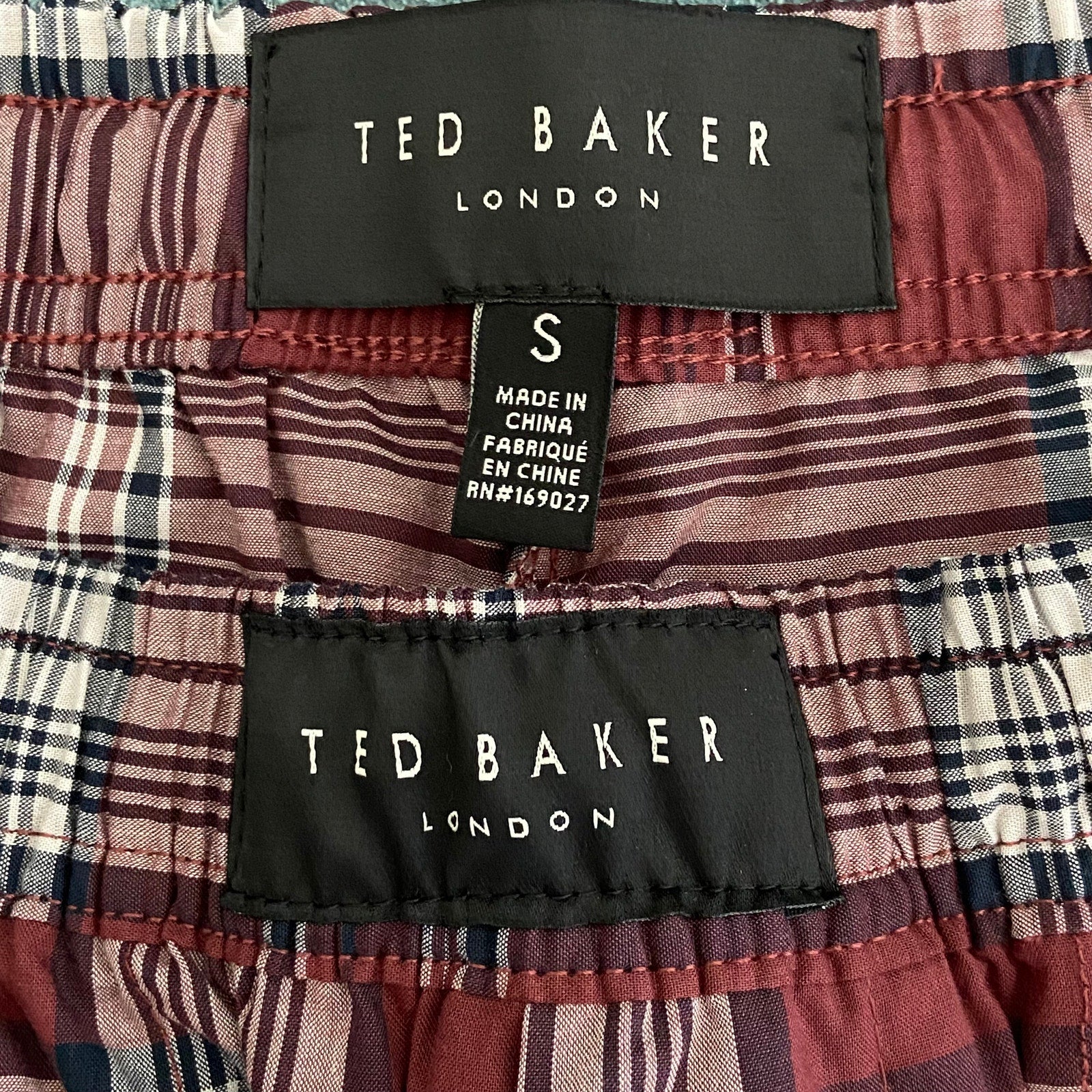 Ted Baker Sleep Pant Men's Small Woven Cotton Drawstring Pockets Red Plaid