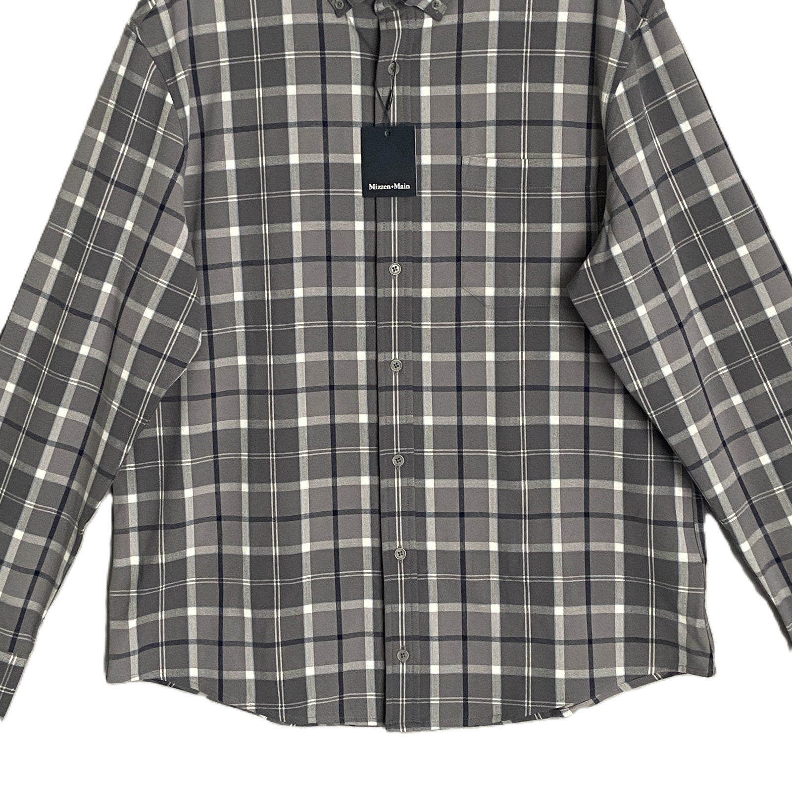 Mizzen+Main Men's XXL Trim Fit City Flannel Dress Shirt Pewter Timothy Plaid