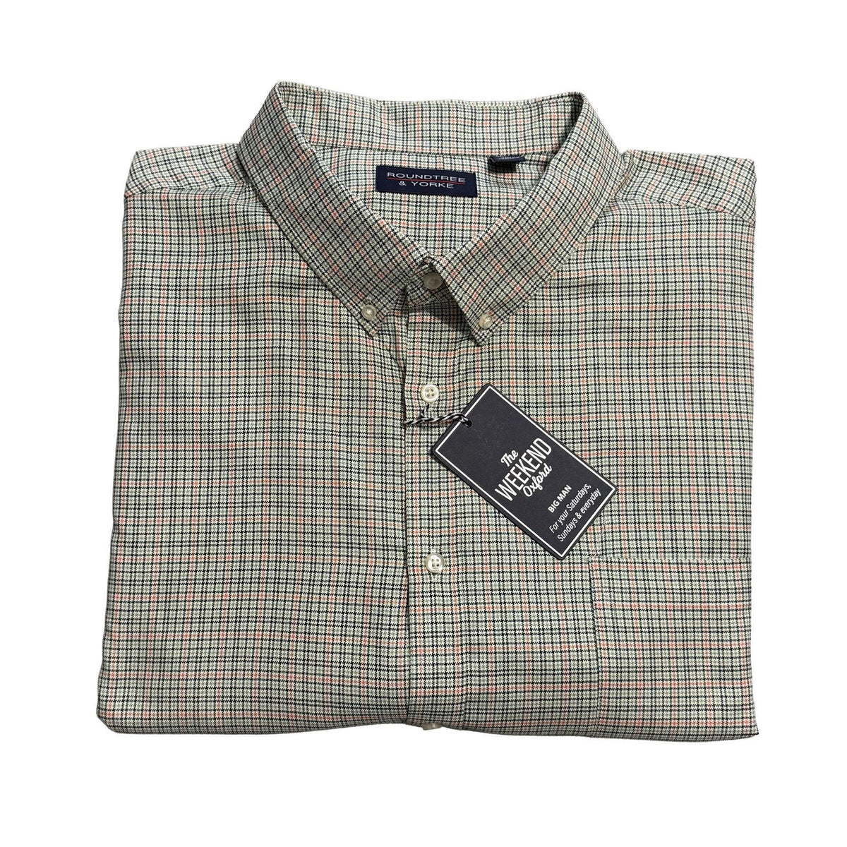 Roundtree & Yorke Oxford Dress Shirt Men's 4XB LS Big & Tall Green Red NWT