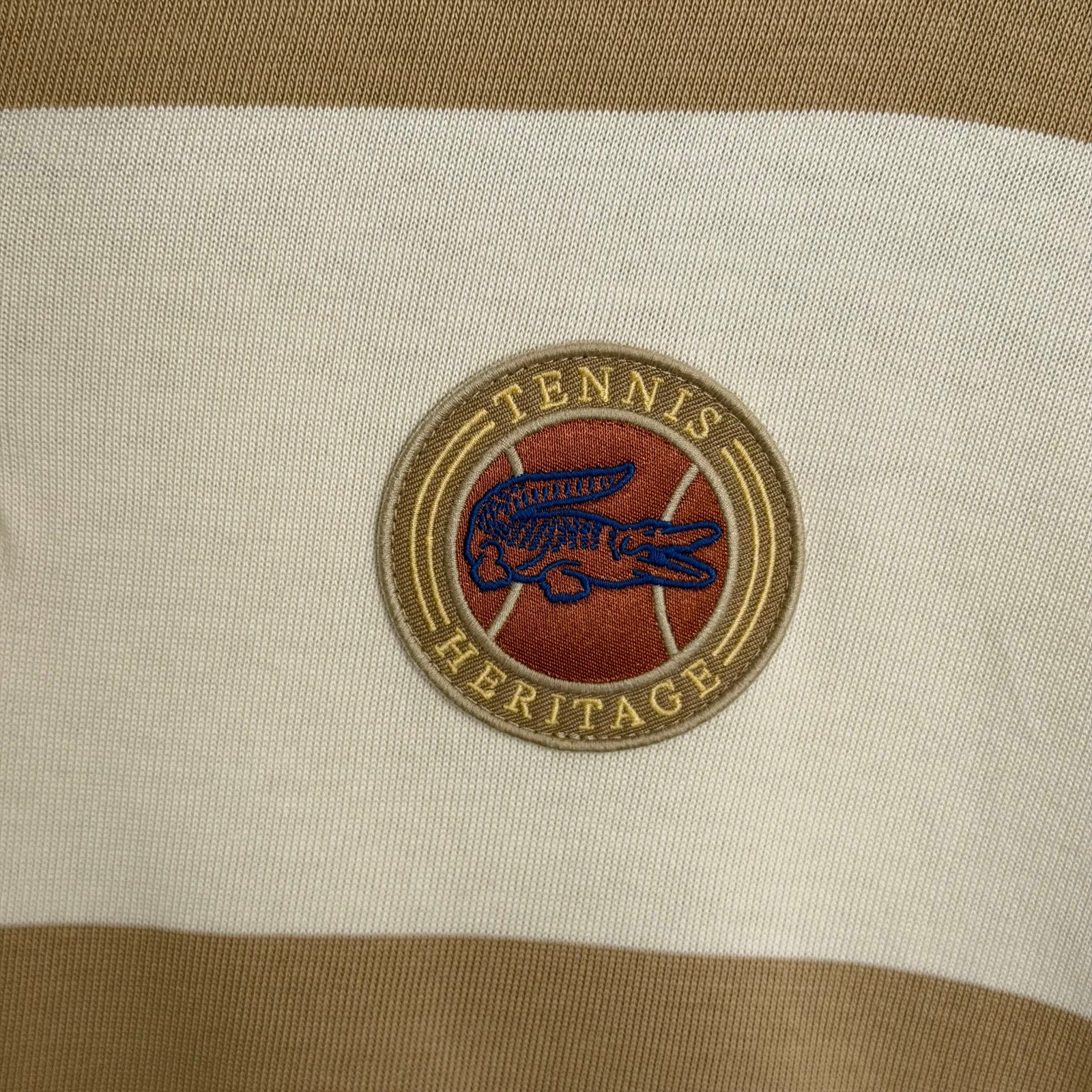 Lacoste Striped Rugby Polo Men's XXL Relaxed Fit Long Sleeve Beige