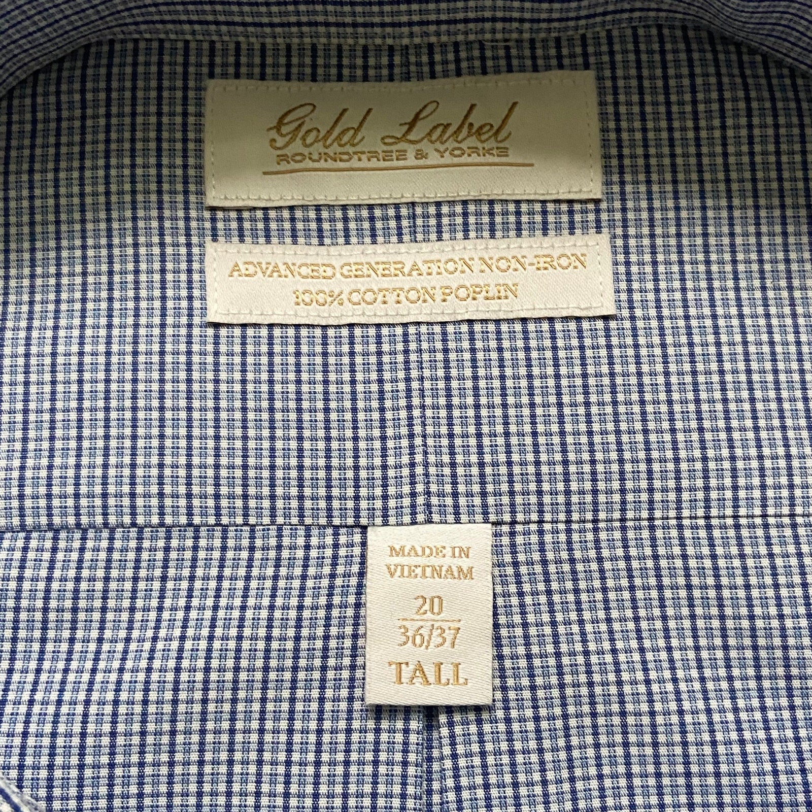 Roundtree & Yorke Shirt Big & Tall Men's 20 36/37 Blue Check Dress Shirt