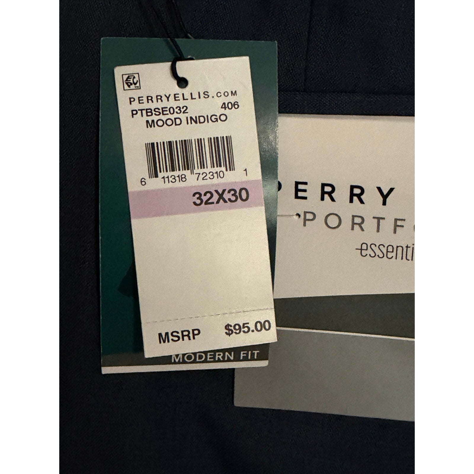 Perry Ellis Portfolio Pants Men's 32"x30" Modern Fit Dress Pants Mood Indigo