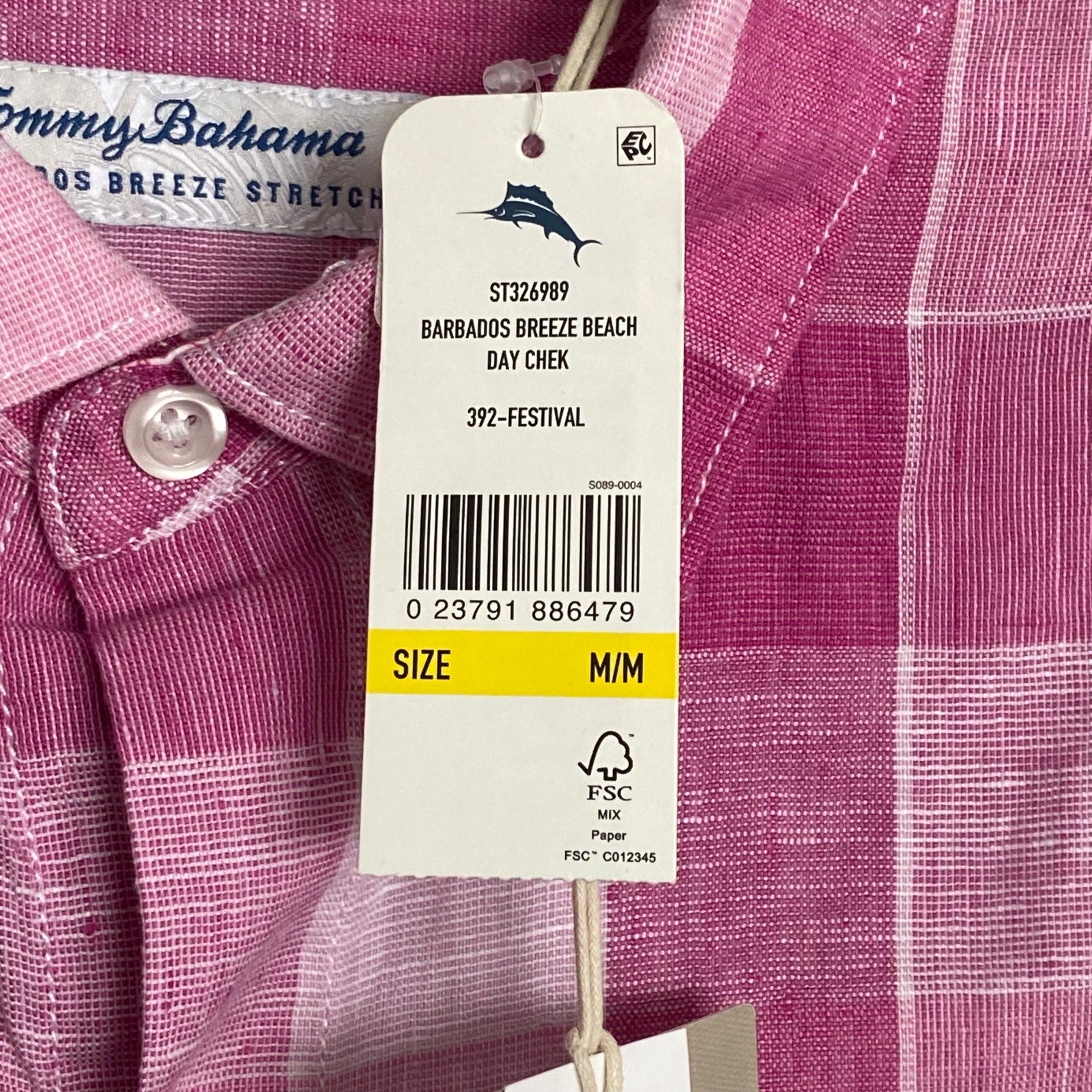 Tommy Bahama Shirt Men's Medium "Barbados Breeze Stretch" Shirt Pink Linen