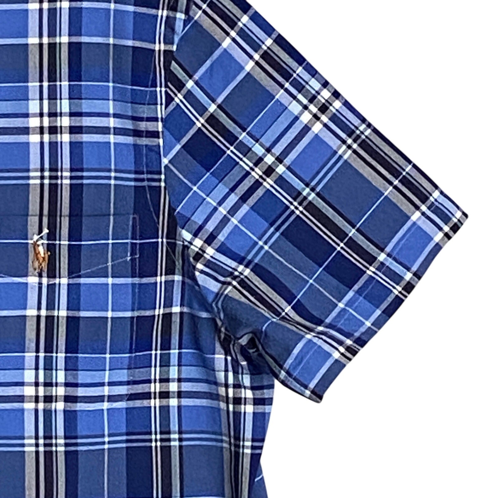 Polo Ralph Lauren Shirt Men's Medium Classic Fit Button-Down Blue Plaid