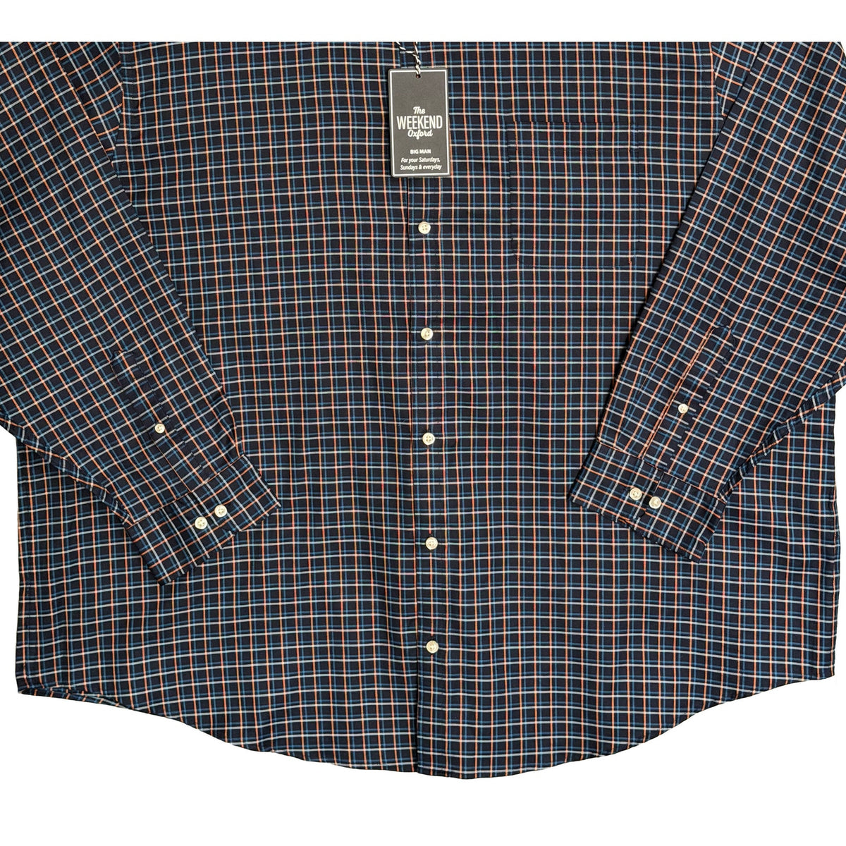 Roundtree & Yorke Men's Weekend Oxford Shirt 3XB Big & Tall Dk Blue Gingham NWT