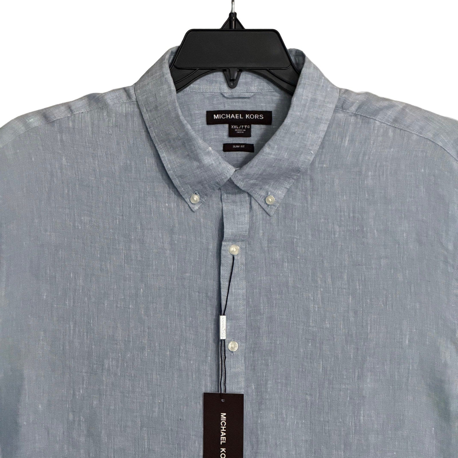 Michael Kors Linen Shirt Men's XXL Slim Fit Short Slv Button-Down Chambray