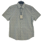 Bugatchi Shirt Men's Small Short Sleeve Shaped Fit Button-Up Cool Mint Geo