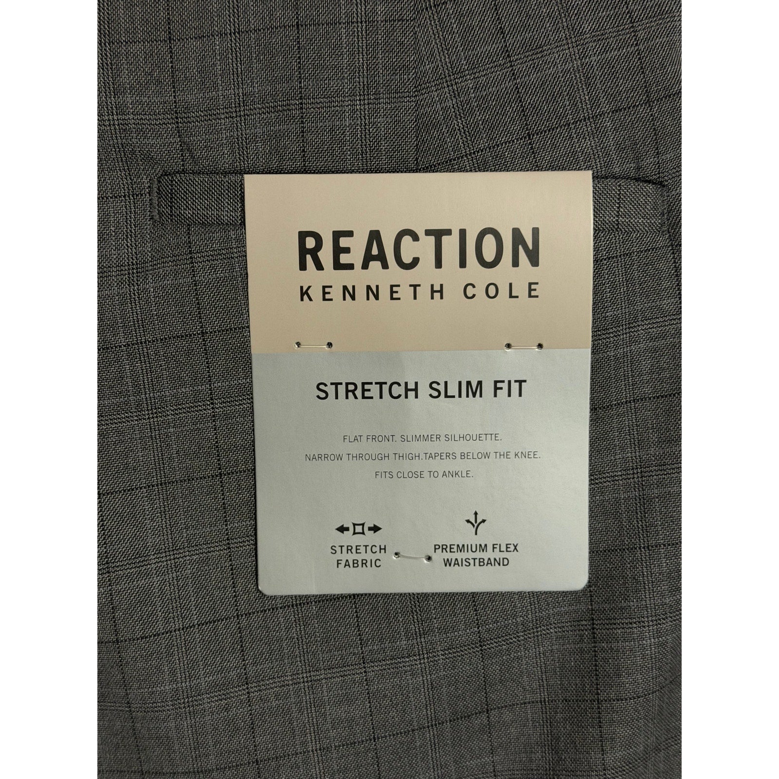Kenneth Cole Dress Pants Men's 32"x29" Stretch Slim Fit Heather Gray Plaid