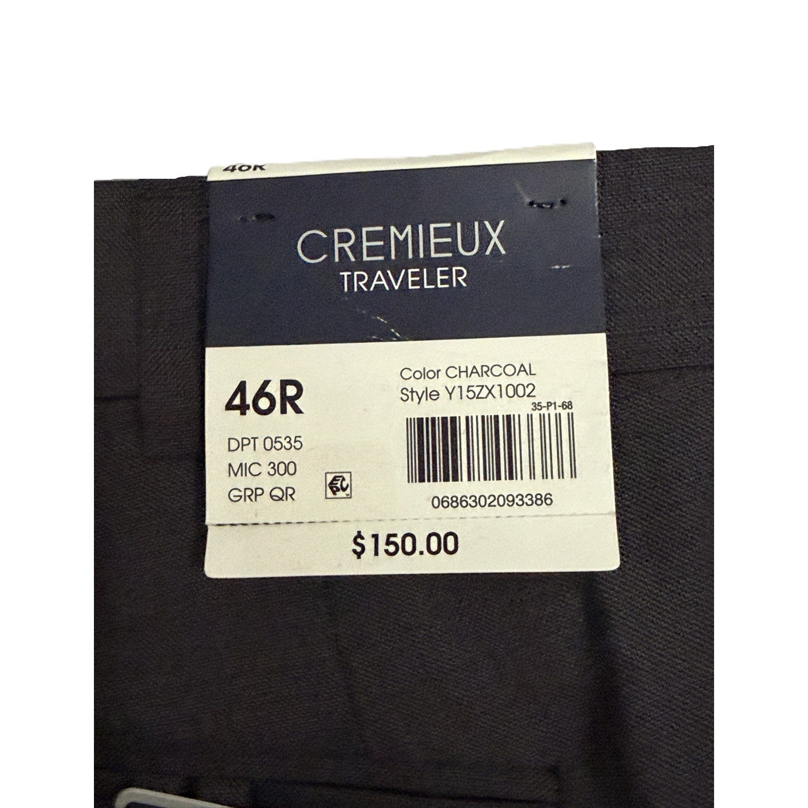 Daniel Cremieux Dress Pant Men's 46R Traveler Raw Hem Comfort Waist Charcoal
