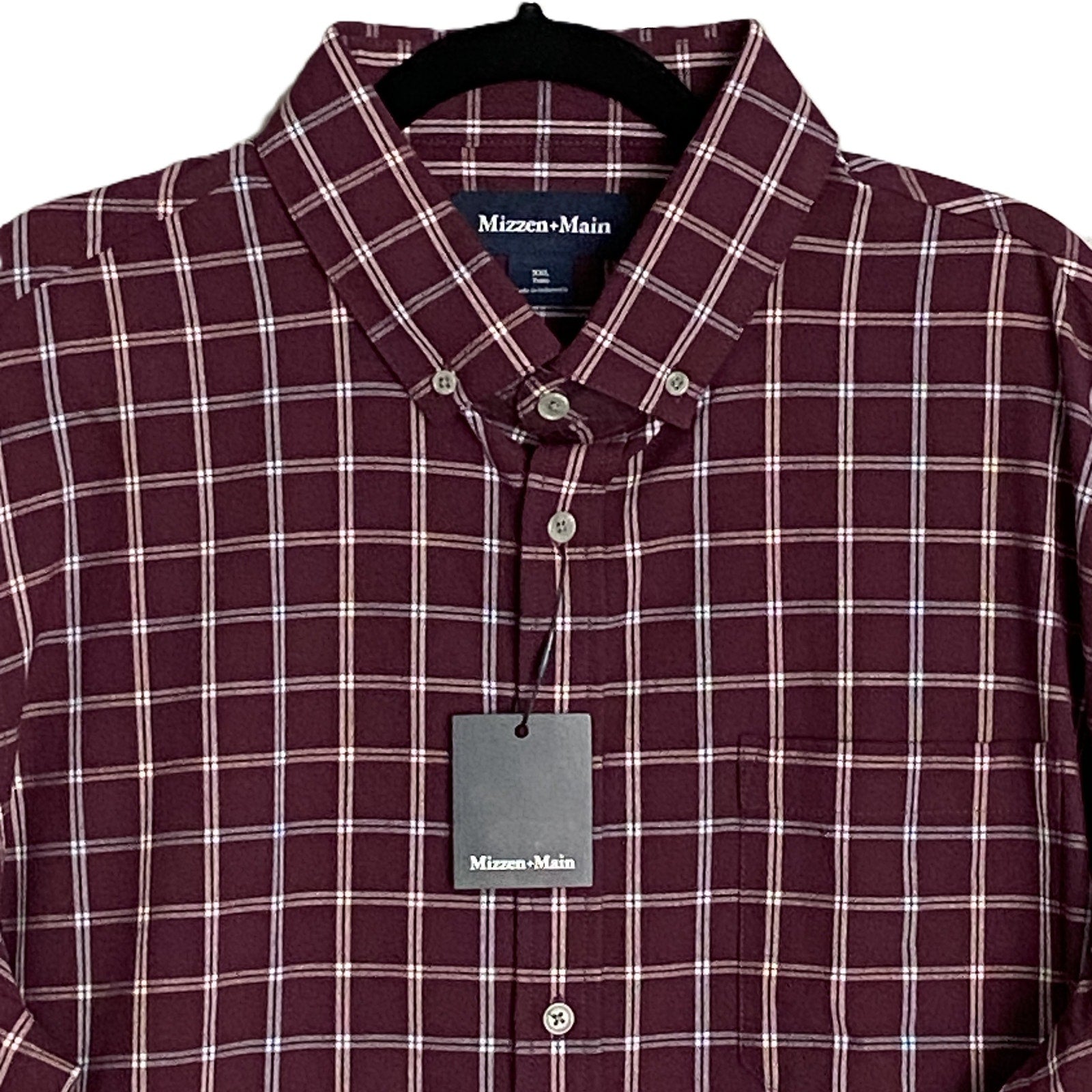 Mizzen+Main Men's XXL Trim Fit City Flannel Twill Shirt Wine Richard Plaid