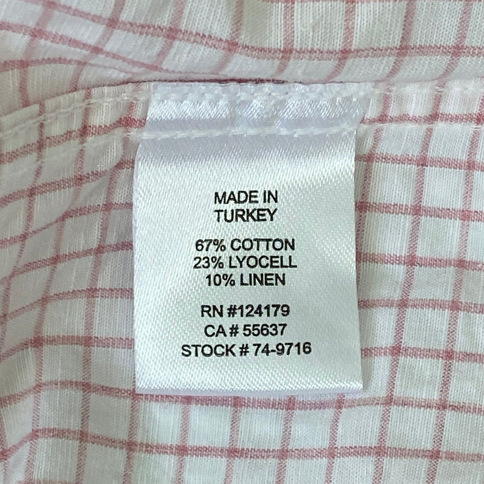 Johnston & Murphy Shirt Men's Small Button-Up Shirt Linen Blend Pink Check