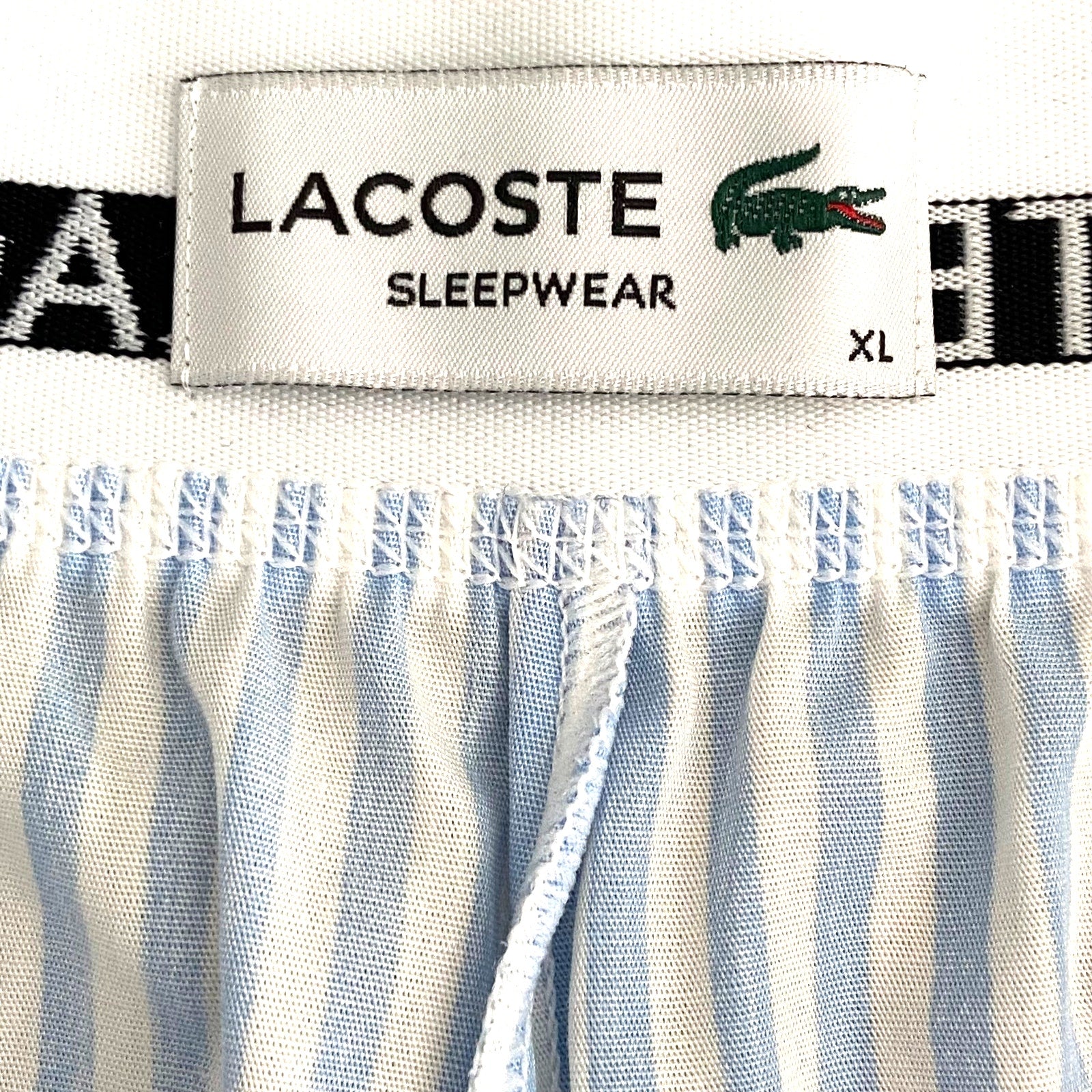 Lacoste Sleepwear Men's XL Poplin Pajama Shorts Cotton Blue Pinstripe NEW