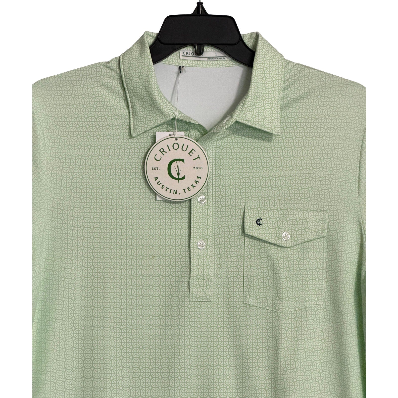 Criquet Polo Shirt Men's Large Short Sleeve Stretch Green White Sunburst NEW