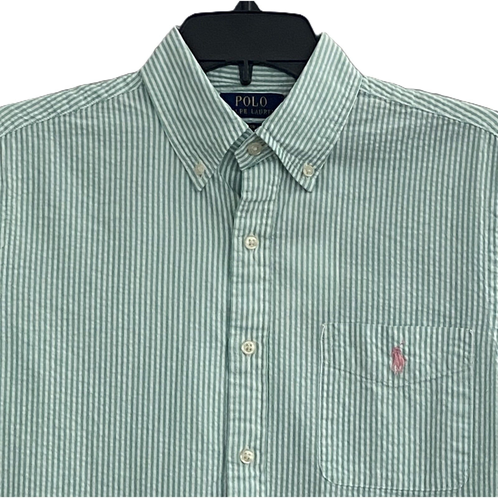 Polo Ralph Lauren Shirt Men's Small Classic Fit Short Sleeve Seersucker Green