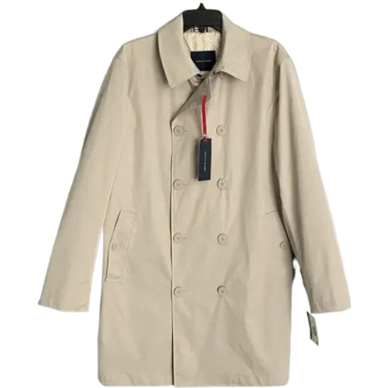 Tommy Hilfiger Men's 40 Short Double-Breasted Belted Trench Coat Beige