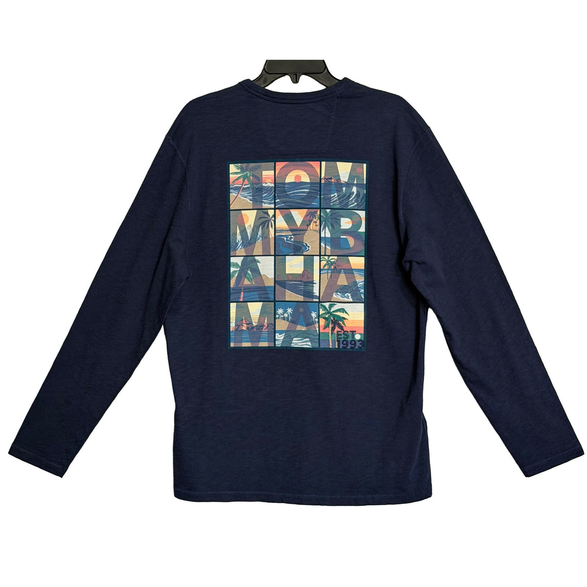 Tommy Bahama T-Shirt Men's Small "Tropic Tiles Tee" Long Sleeve Dark Blue