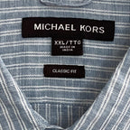 Michael Kors Shirt Men's XXL Classic Fit Linen Short Sleeve Blue Pinstripe