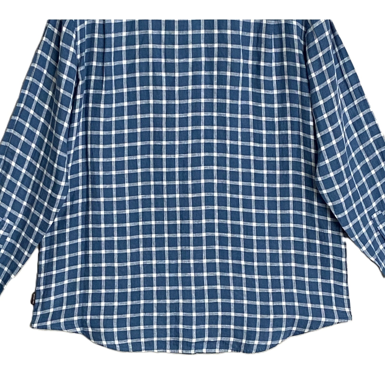 Michael Kors Linen Shirt Men's XXL Classic Fit Blue Check Long Sleeve