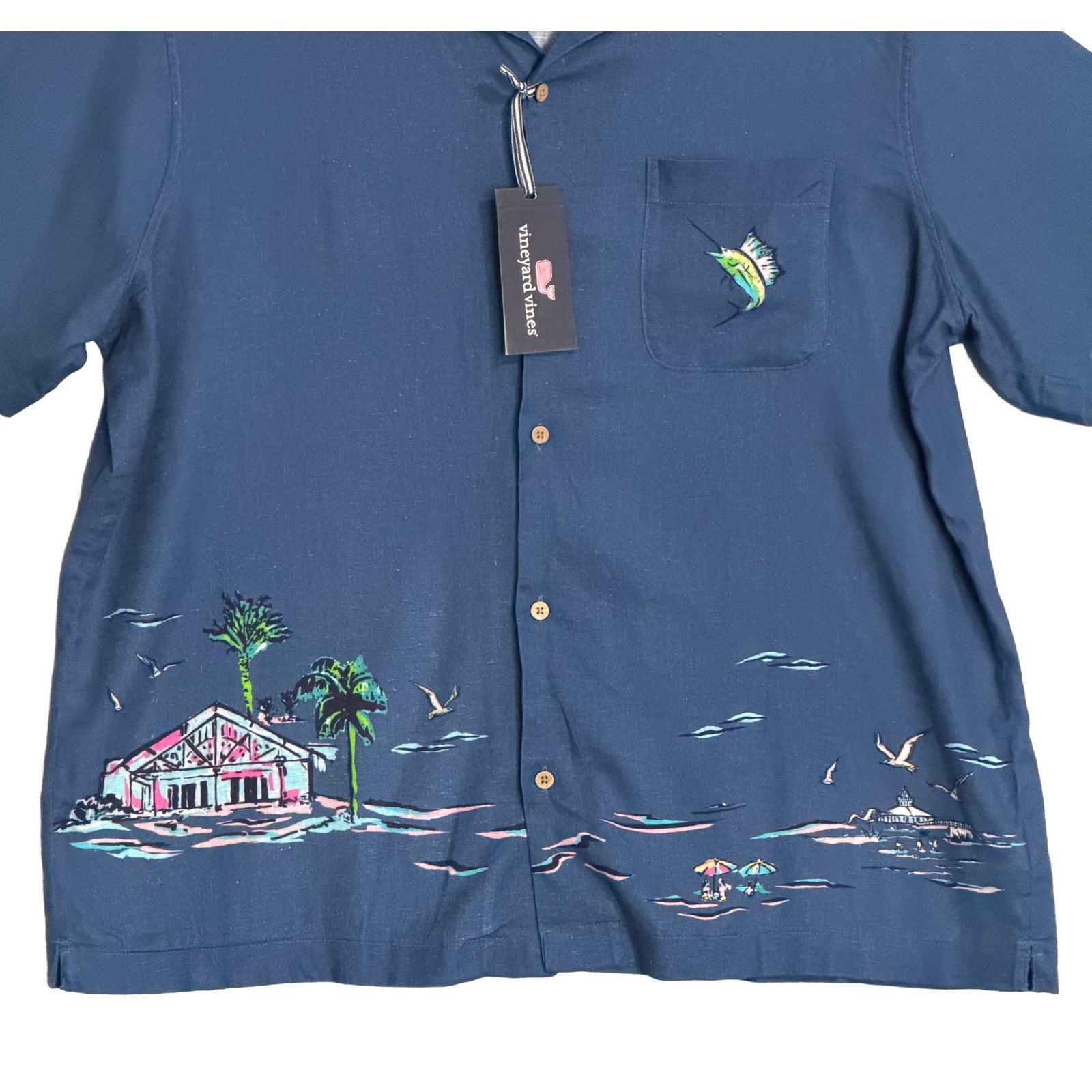 Vineyard Vines Casual Shirt Men's XXL Short Sleeve Cabana Shirt Blue
