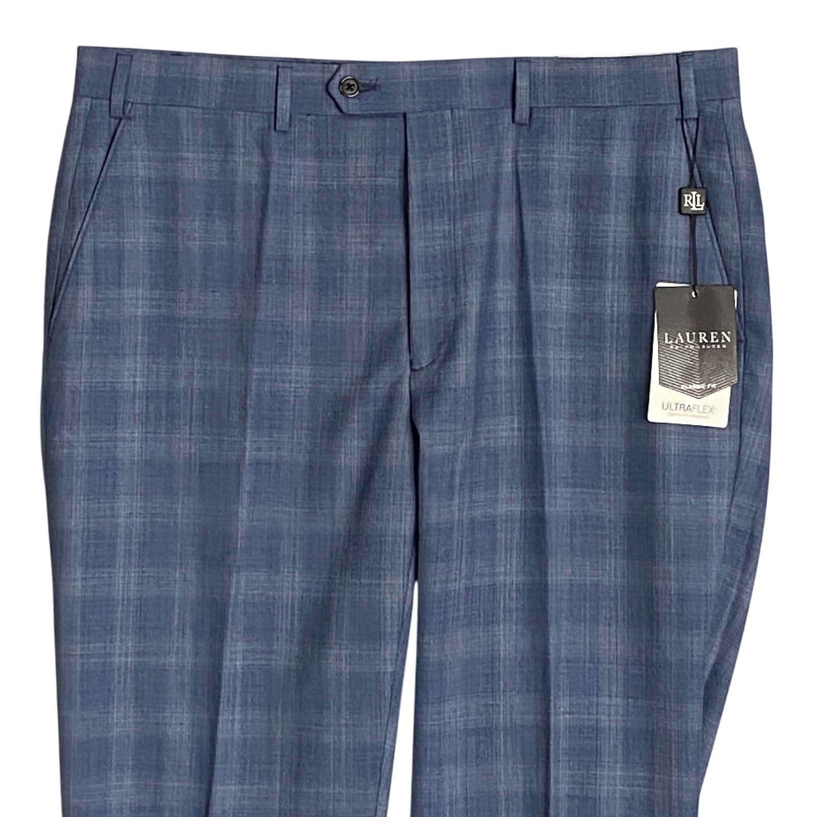 Ralph Lauren Dress Pant Men's 36x32 Ultraflex Trouser Classic Fit Blue Plaid