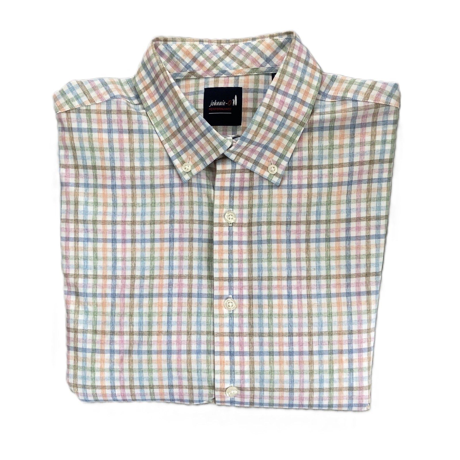 Johnnie-O Performance Shirt Men's Medium Button-Down Stretch Multicolor Check