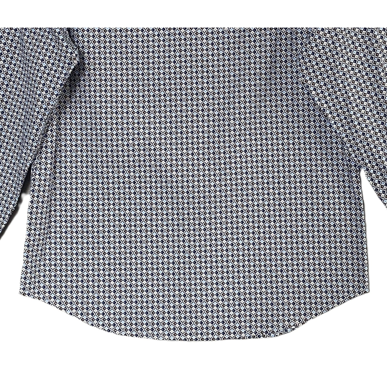 Bugatchi Dress Shirt Men's Small Long Sleeve Button-Up Blue Brown Geo