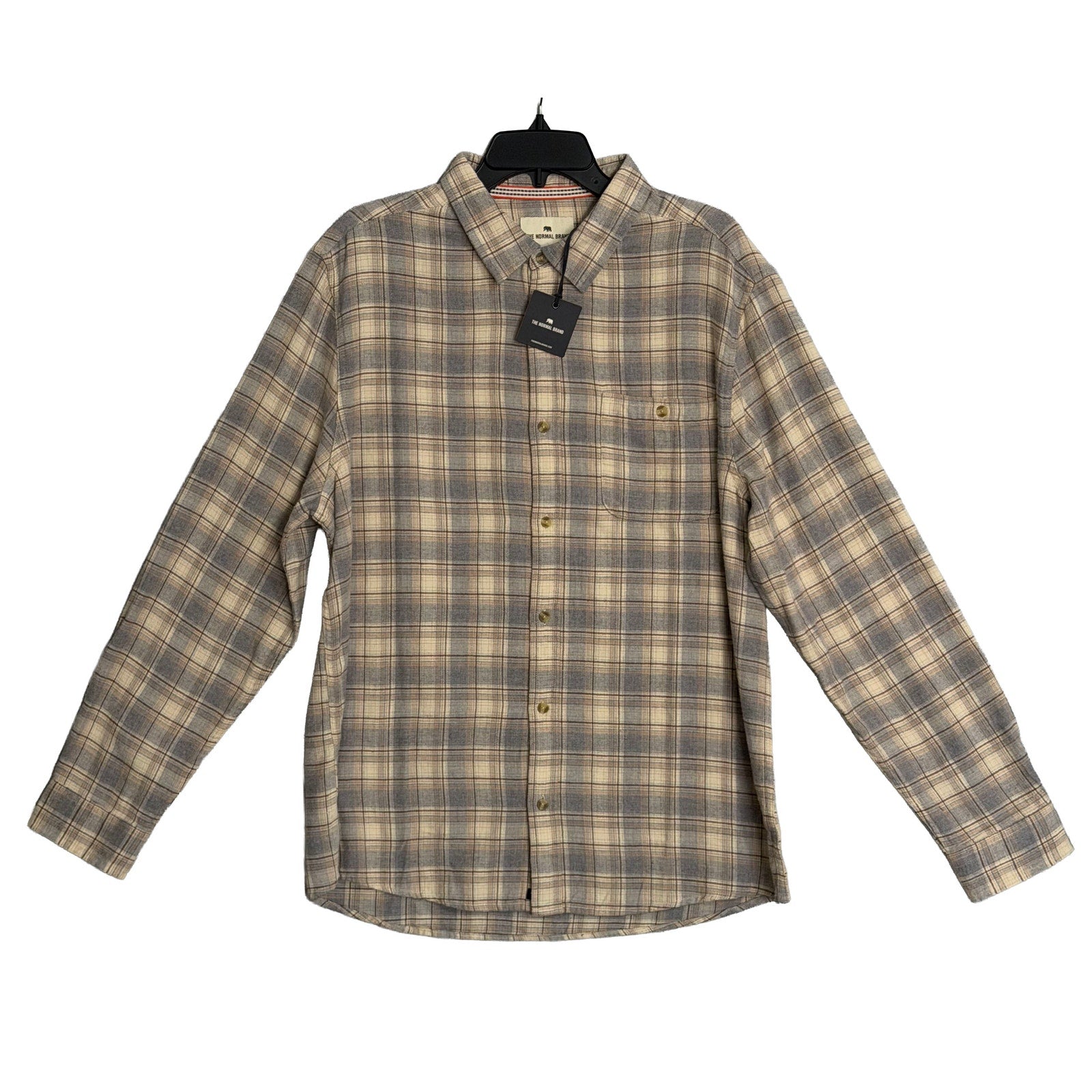 The Normal Brand Shirt Men's XL Hudson Double Brushed Flannel Cream Plaid